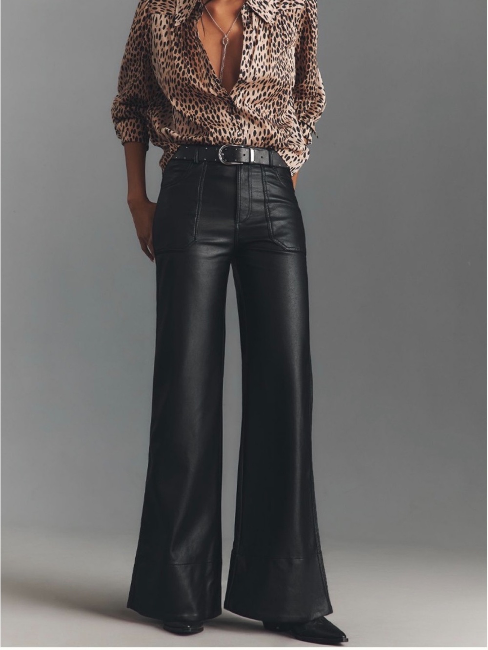 Anthropologie Pilcro Rylan Faux Leather Relaxed High-Rise Flare Pants 30 NWT